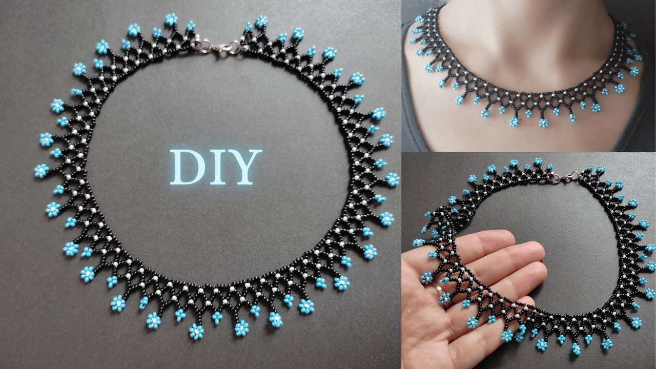 Easy floral beaded necklace, how to make a daisy flower necklace, beading tutorial