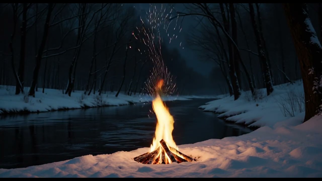 Campfire by the River at Dusk 🌲🔥 Cozy Night Ambience for Relaxation & Sleep
