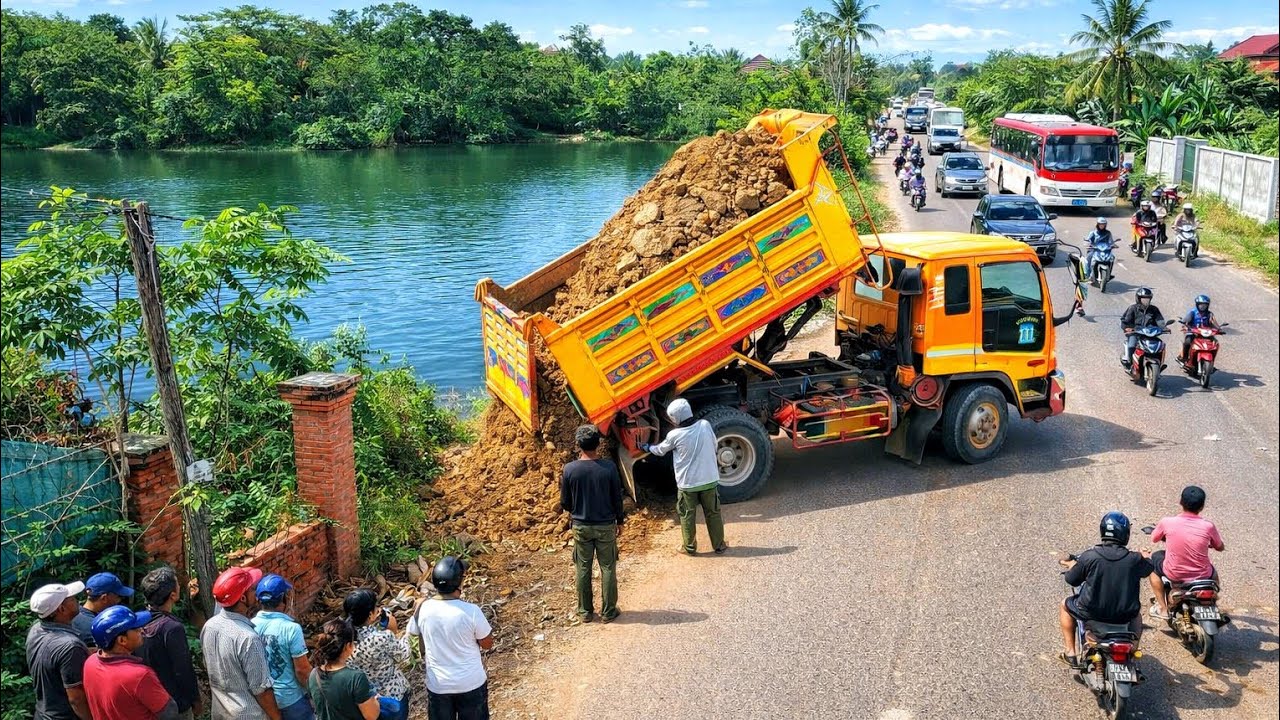 Create Amazing New Project!! 5-T Truck Dumping Soil & Skill Bulldozer Pushing Soil After