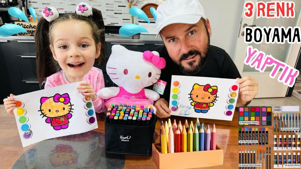 Kız Oyunları!ADA BABASI İLE 3 RENK HELLO KİTTY BOYAMA CHALLENGE YAPTI!​⁠Challenge