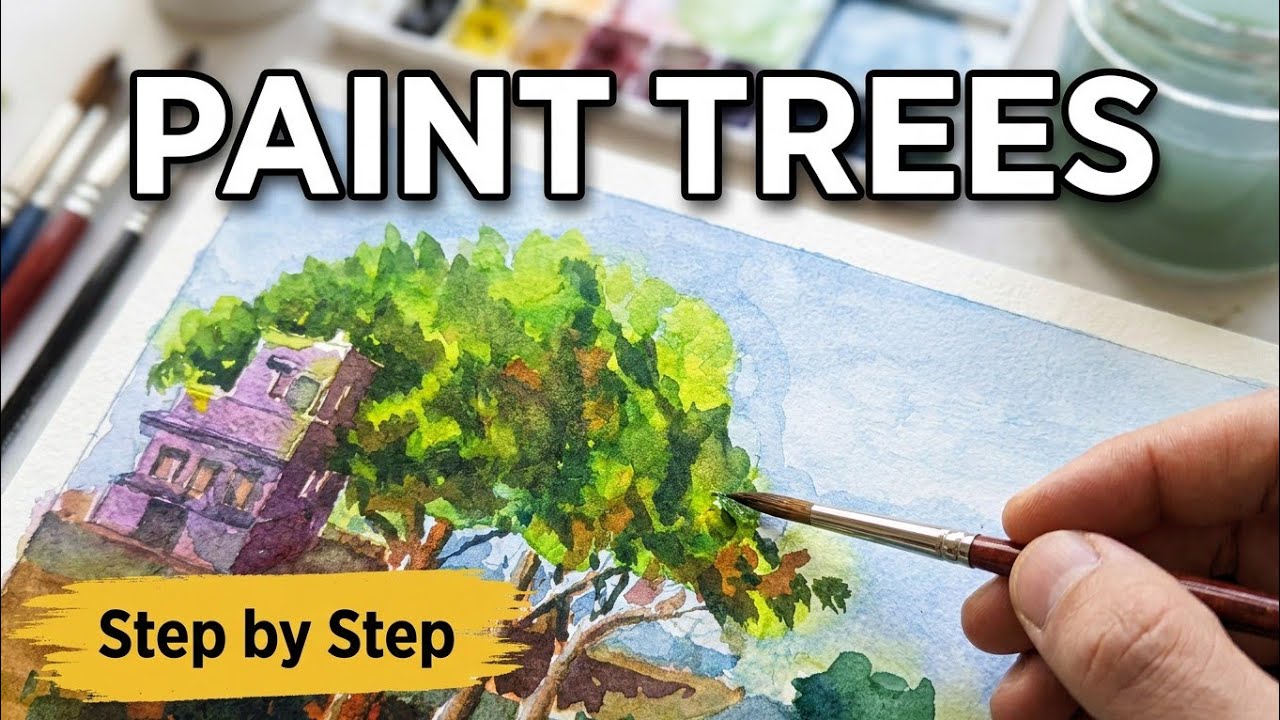 How I Paint Trees in Watercolor 🌳 | Simple Layering Technique | Silent Art Flow