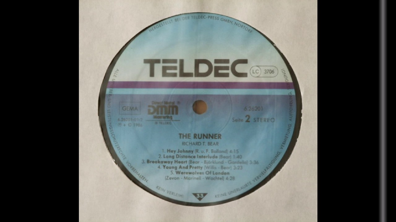 Pop Rock. Richard T  Bear – The Runner 1986  Vinyl rip/ Rare