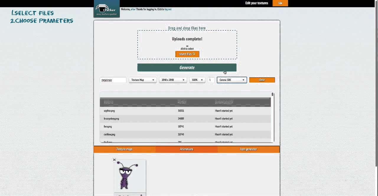 Creating texture maps with www.tPacker.com