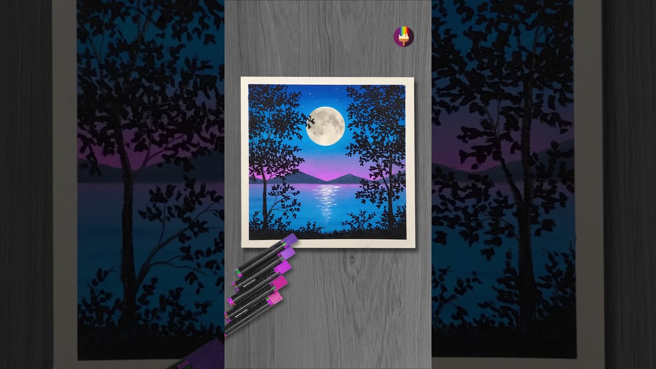 Full Moon Night Sky Oil Pastel Art for Beginners #shortsfeed #shorts