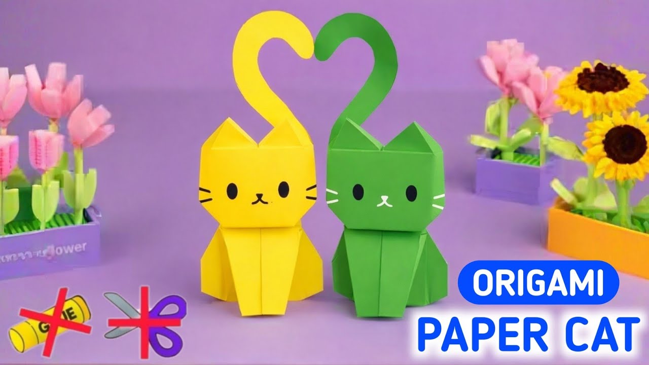 🐱 Paper Cat Origami 😍 | NO Glue ✂️ NO Scissors