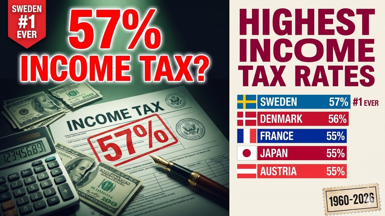 Highest Income Tax Rates by Country 1960-2026 | Sweden 57% vs UAE 0% &mdash; Tax Gap of the World 💸