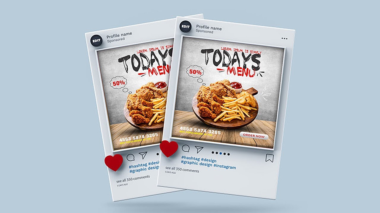 Fried Chicken - Social media post design Instagram | Photoshop Tutorials
