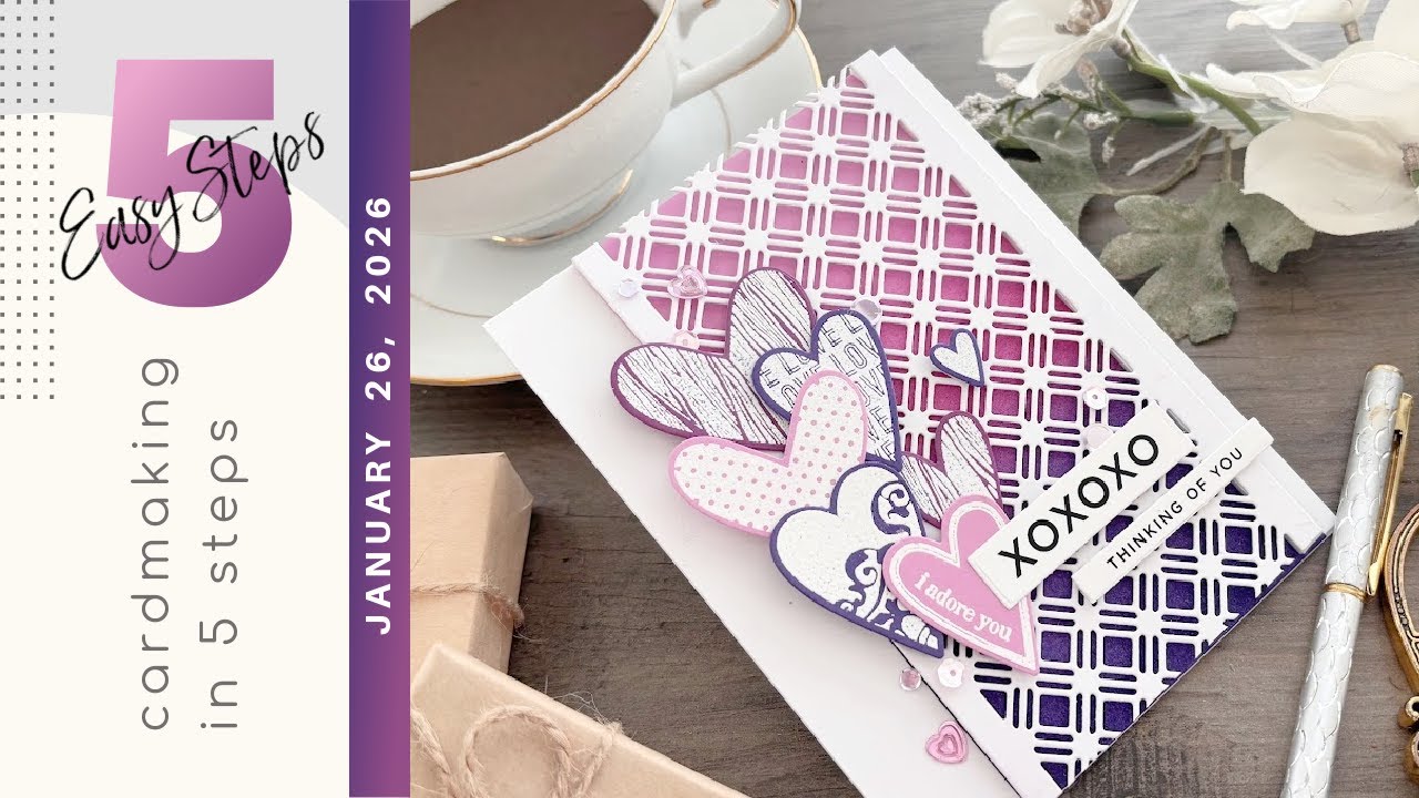 Lavender Heart 5 Step Card: Mastering Creative Clusters for Beginners