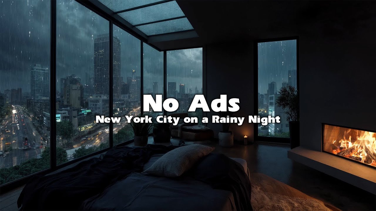(No Ads) New York City on a Rainy Night 🌙 Cozy Rain Ambience & Crackling Fireplace for Deep Sleep