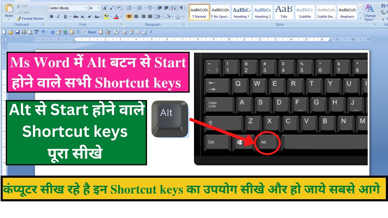 Ms Word में Alt button से स्टार्ट होने वाले All shortcut keys और उनके उपयोग के बारे में पूरा सीखे