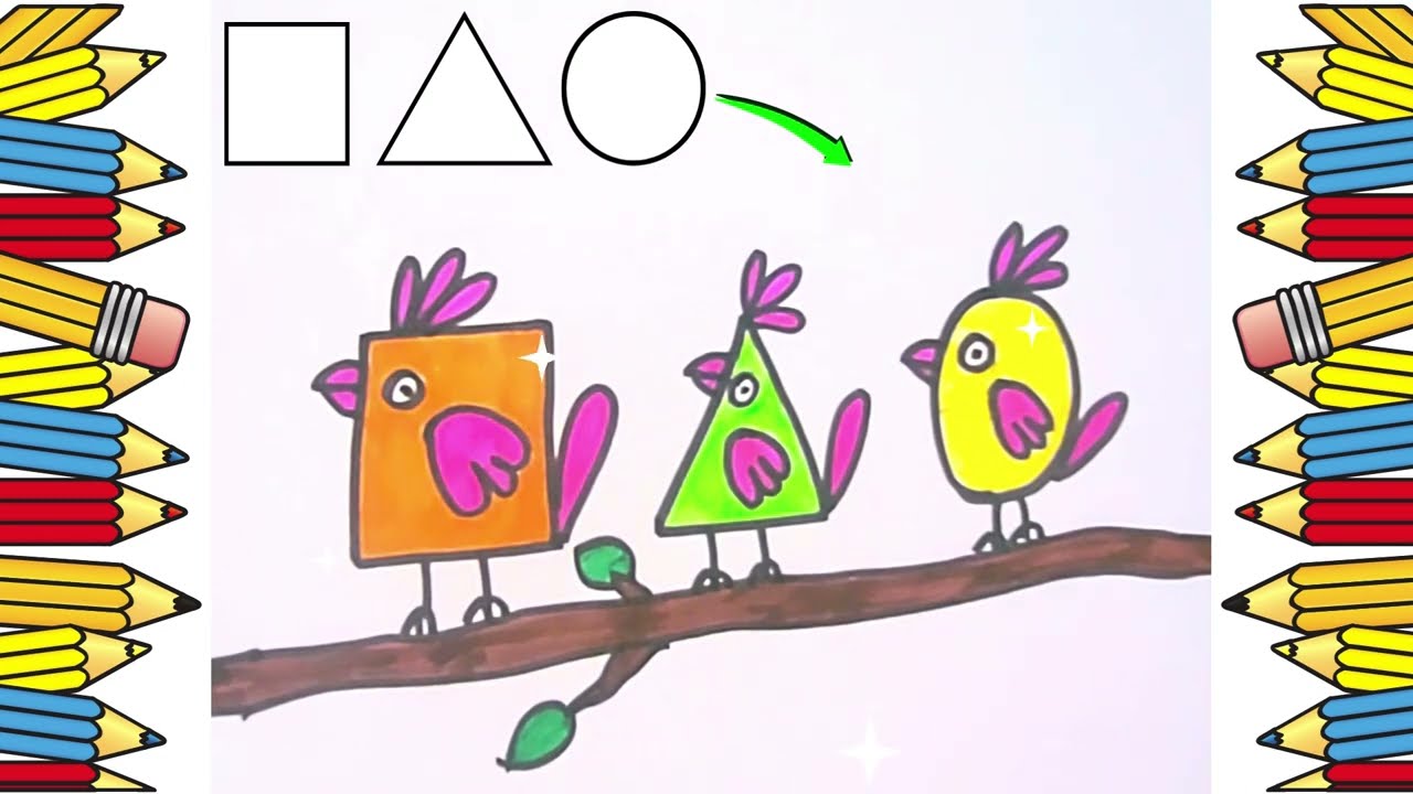 Bird drawing easy | how to turn geometric shape into cute birds 🎨 