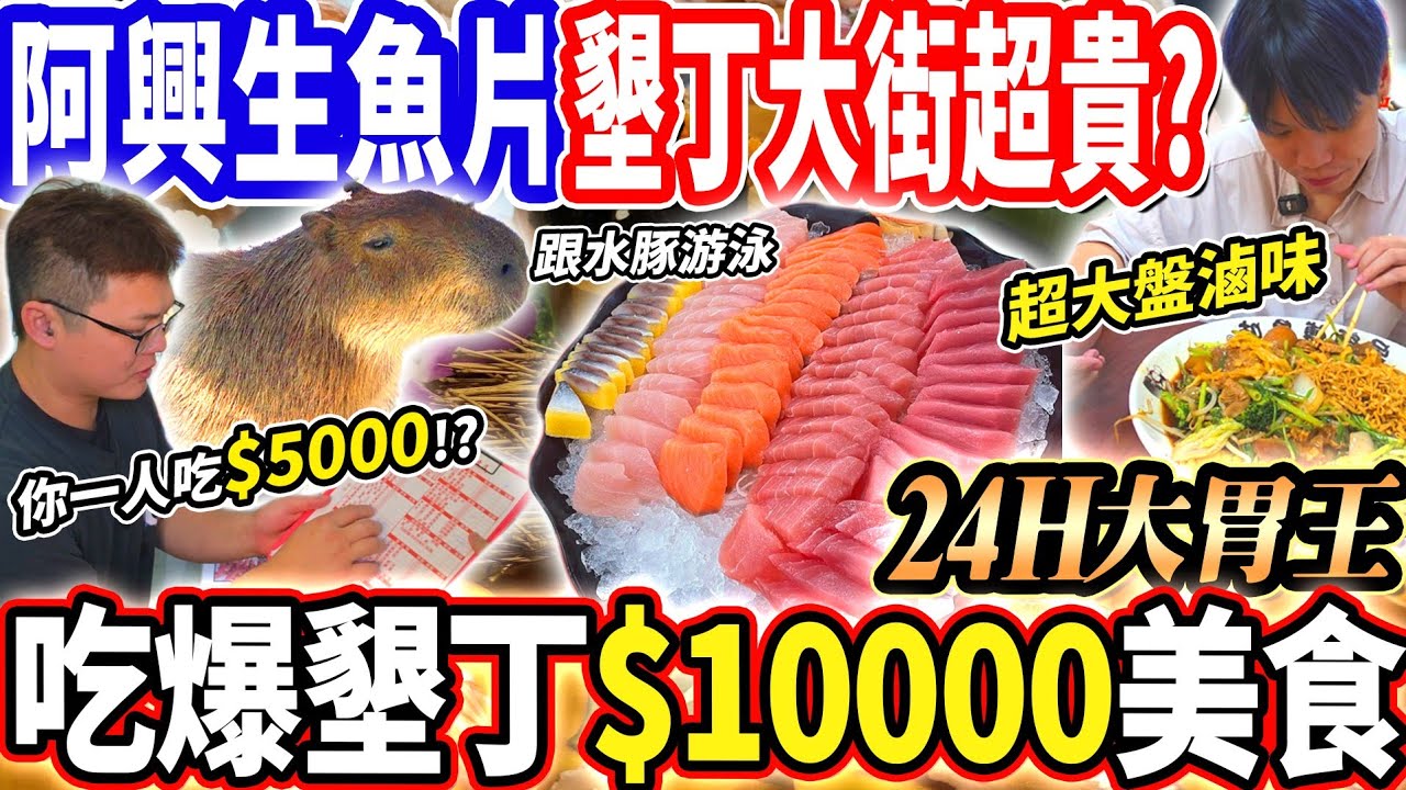 【大胃王挑戰24H吃爆墾丁$10000美食】1人吃5000墾丁最有名生魚片！墾丁大街狂吃整條！超大盤滷味+調酒很貴嗎？海景莊園開箱！大胃王｜吃播mukbang｜嵐翎白砂渡假莊園｜Eating show