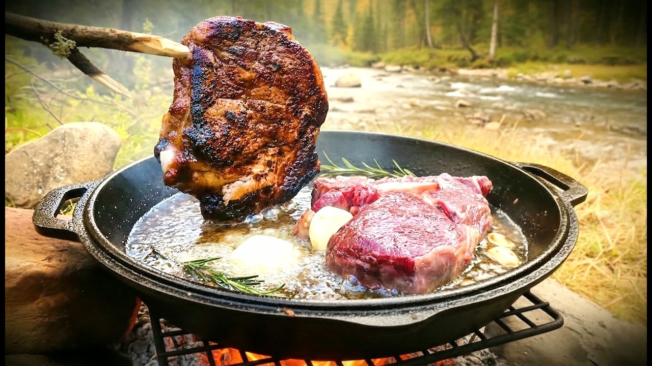 GIANT Ribeye Steak on Cast Iron | Relaxing Forest ASMR