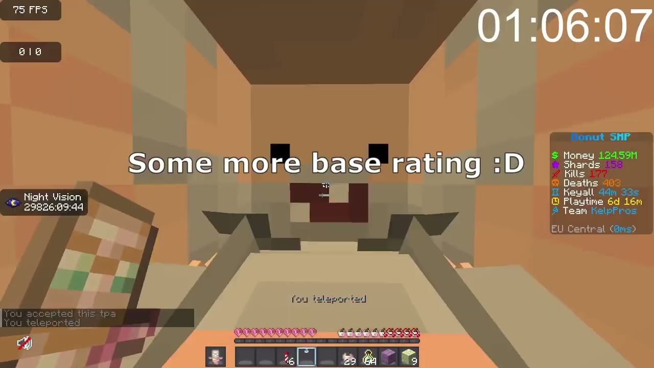 Searching and rating bases for 2 hours on the DonutSMP server