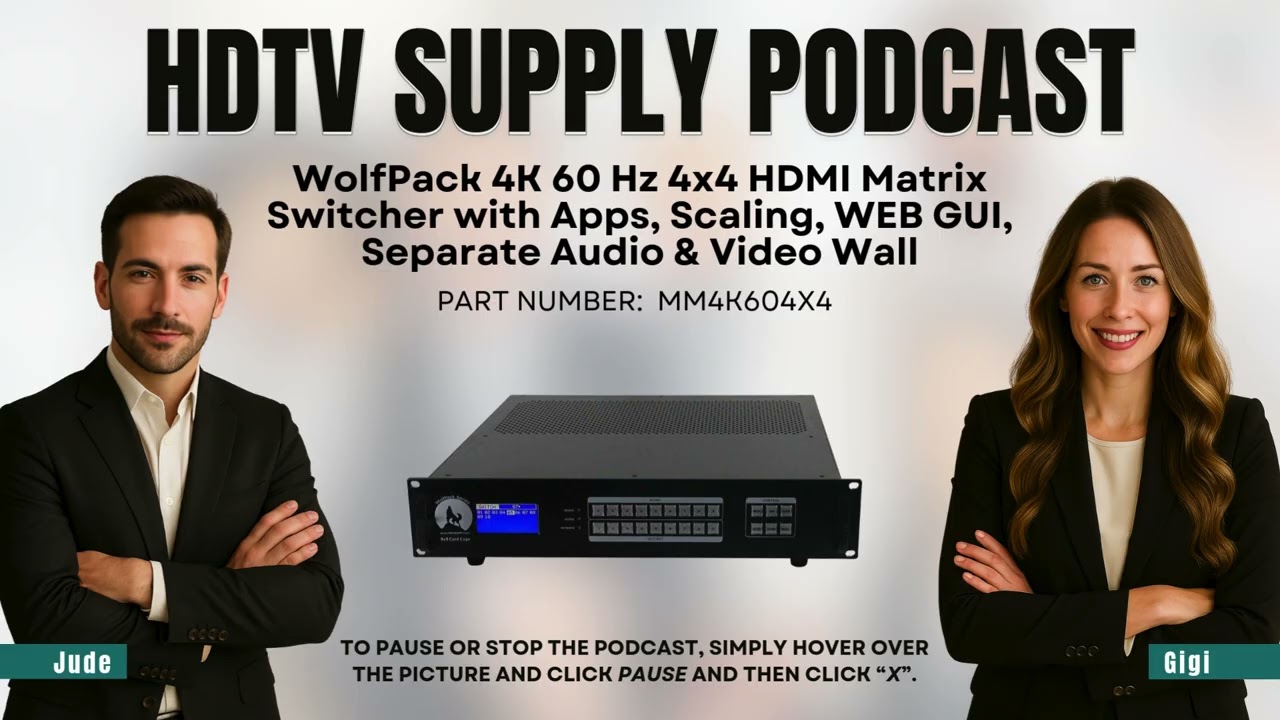 WolfPack 4K 60 Hz 4x4 HDMI Matrix Switcher with Apps, Scaling, WEB GUI, Separate Audio & Video Wall