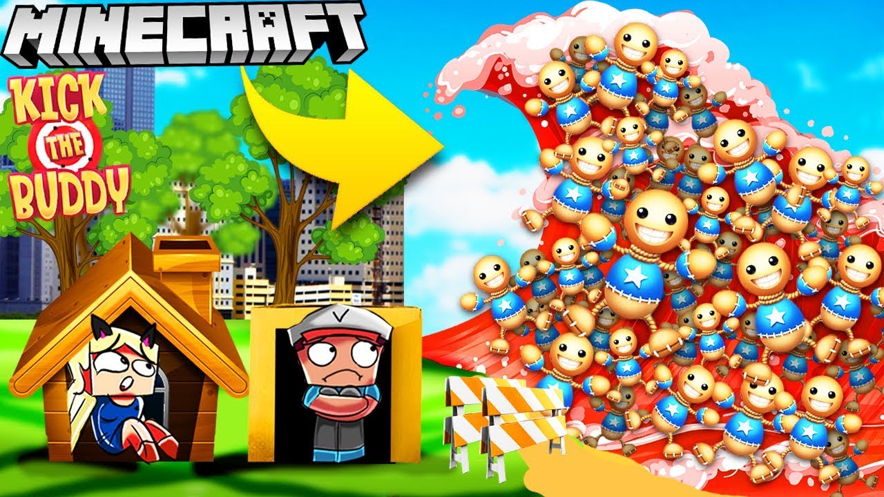 BAZA VS TSUNAMI KICK THE BUDDY - MINECRAFT TSUNAMI CHALLENGE | Vito VS Bella
