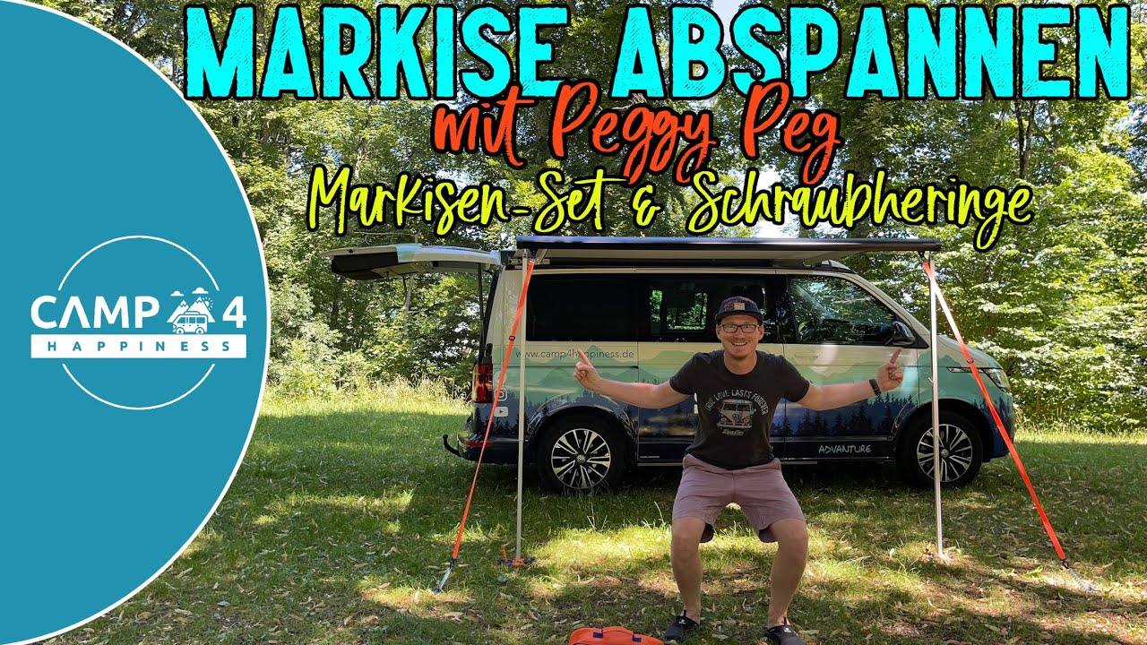 Markise & Zelte absichern/abspannen mit Peggy Peg Schraubheringen und Ankerplatte - beim VW T6.1