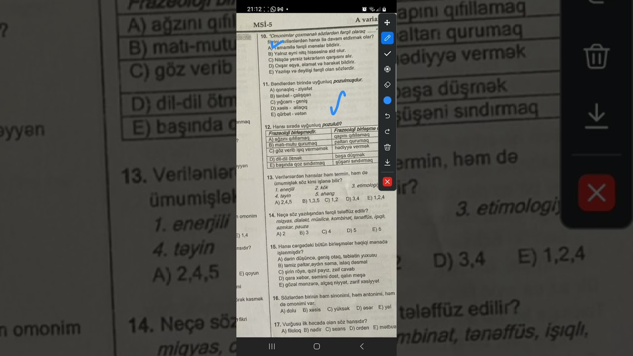Canlı dərsdə test izahı. Dəyanət liseyinin (Hilal kurslarının)keçirdiyi MSİ 5 suallarının izahı.