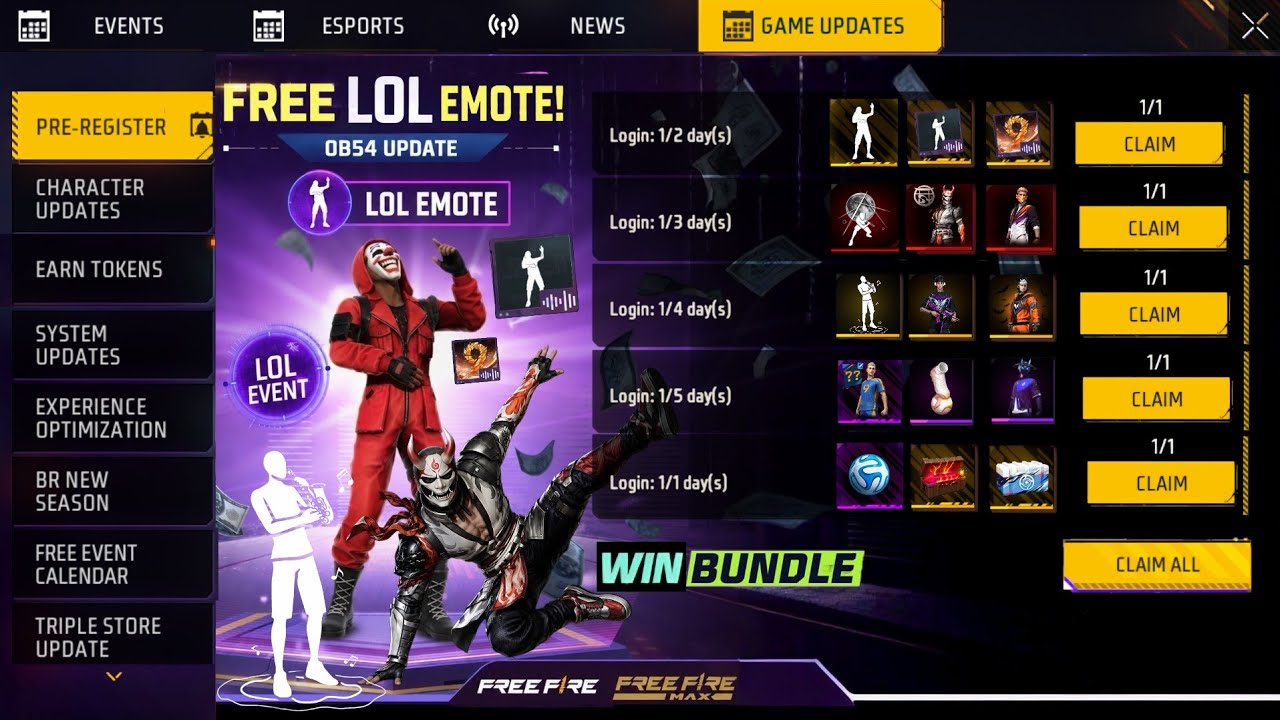 CLAIM LOL EMOTE + OB54 UPDATE REWARD🔥 -para SAMSUNG,A3,A5,A6,A7,J2,J5,J7,S5,S6,S7,S9,A10,A20,A30,A50