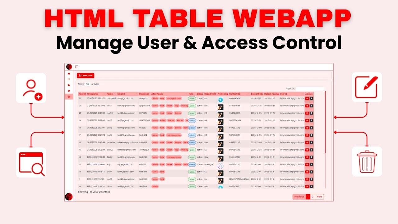 User Management System Full Tutorial | HTML Table Web App & Access Control
