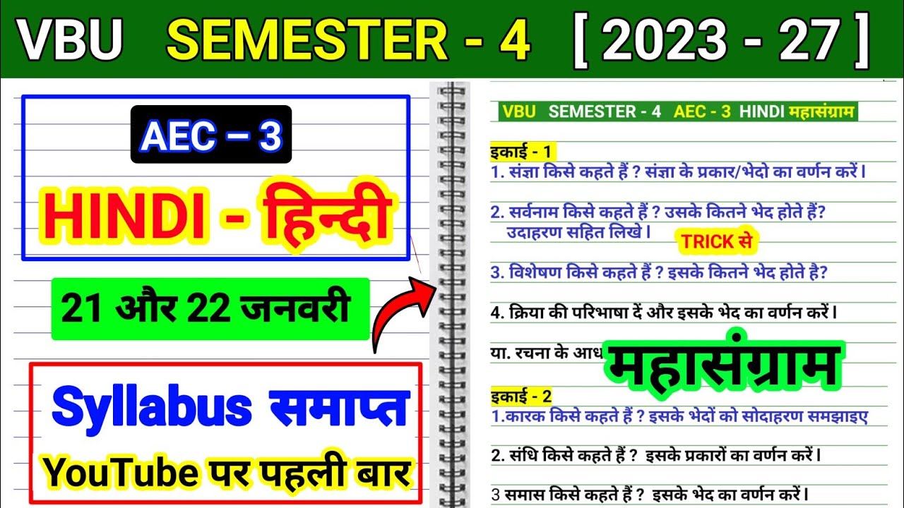 Sem 4 AEC 3 Hindi Important questions |Sangya kise kahate Hain iske bhed | aec 3 hindi mahasangram