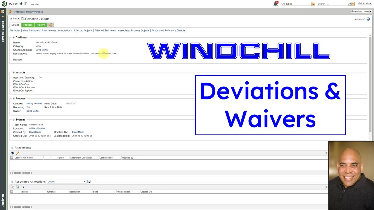 PTC Windchill PDMLink - Waivers and Deviations | Change Management