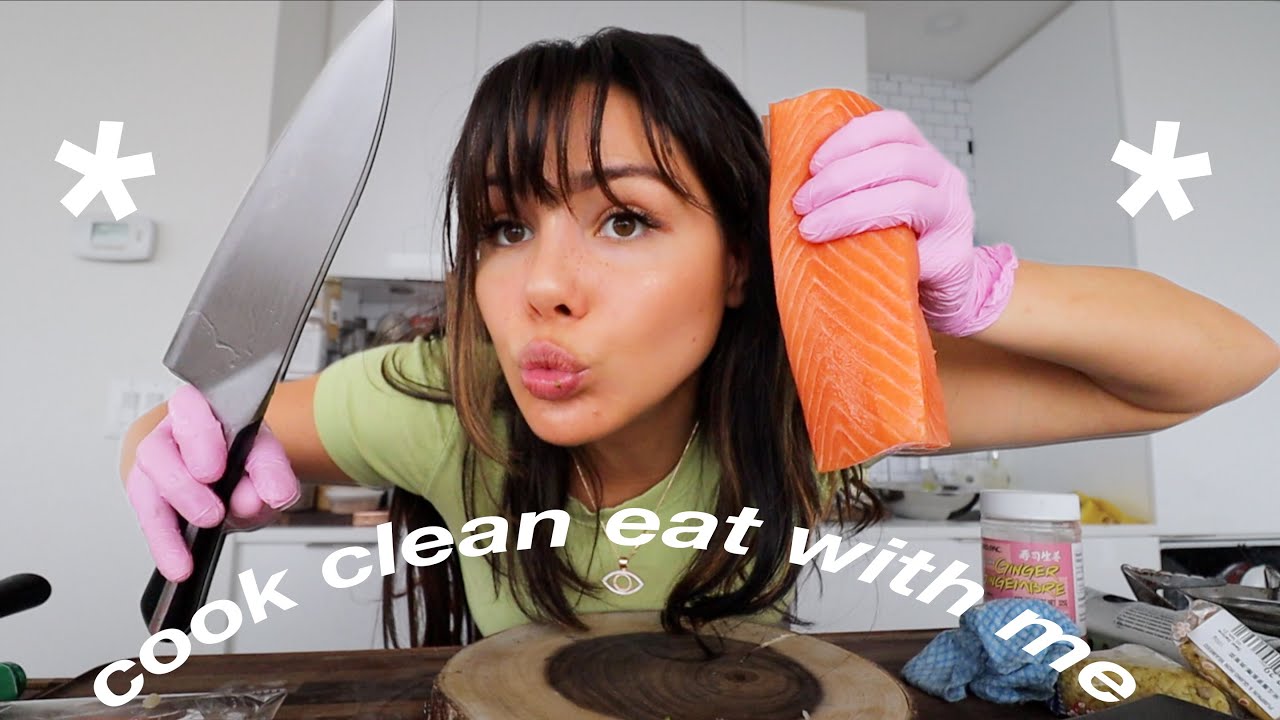 CLEAN, COOK, & EAT WITH ME (ALSO UNPACK GROCERIES) SALMON MUKBANG