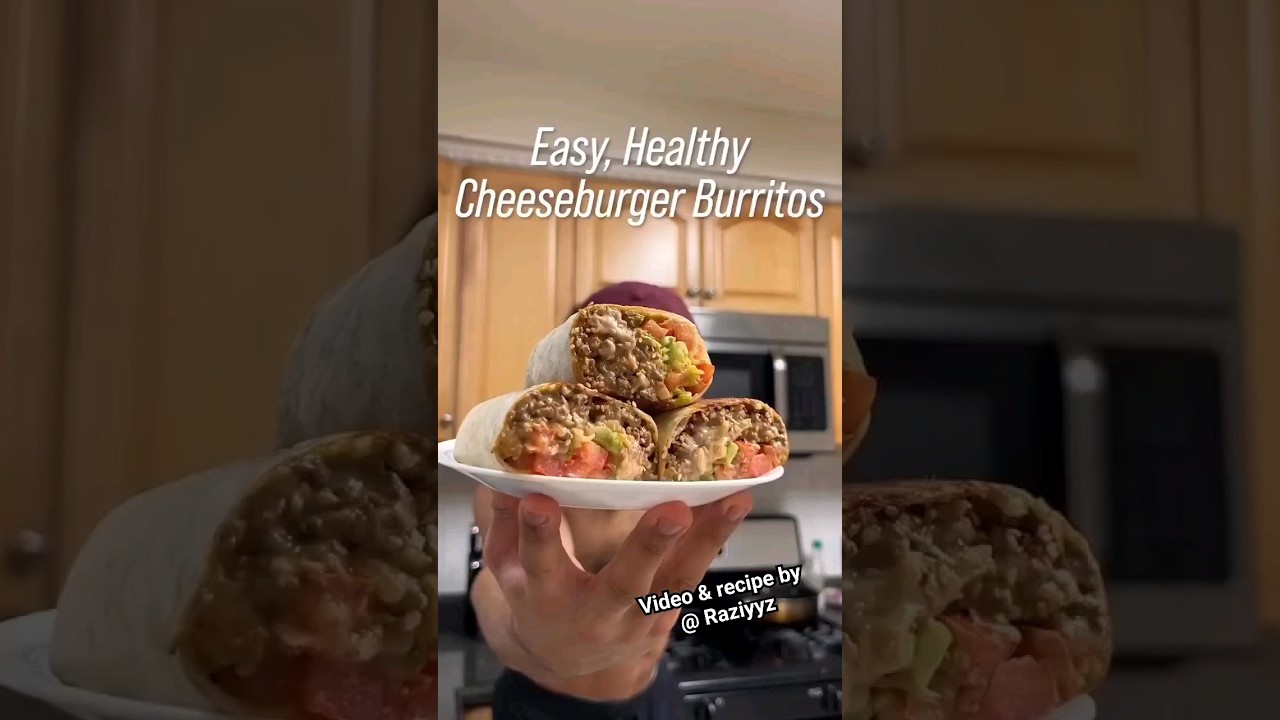 Under 20min cheeseburger Burrito high protein #highprotein #recipe #recipeshorts