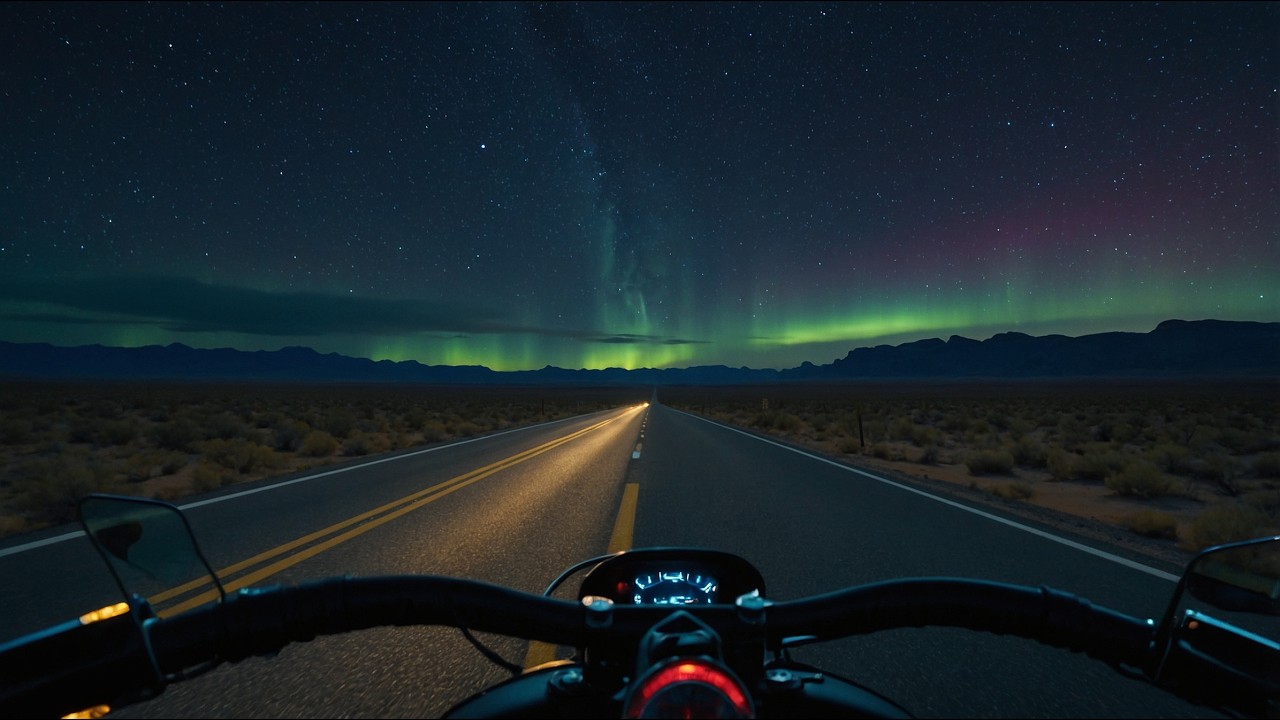 NIGHT DRIVE VIBEZZZ — Desert Night Motorcycle Ride | Empty Highway Night Ambience (1 Hour)