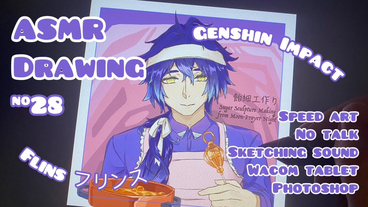 ASMR Drawing Genshin Impact Flins Sugar Sculpture Making | Chill Jazz Music | Sketch Lineart Color