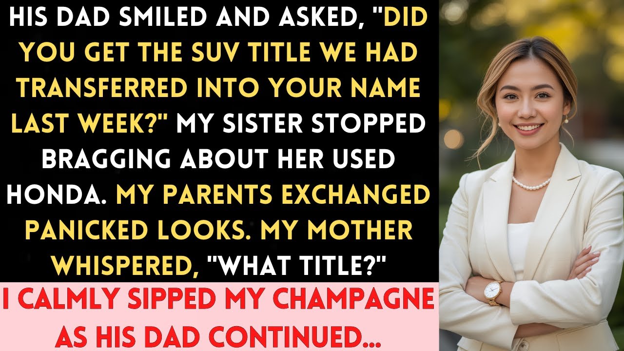 At My Reception, His Dad Asked About 'The SUV Title We Transferred To You.' My Mother Went Silent…