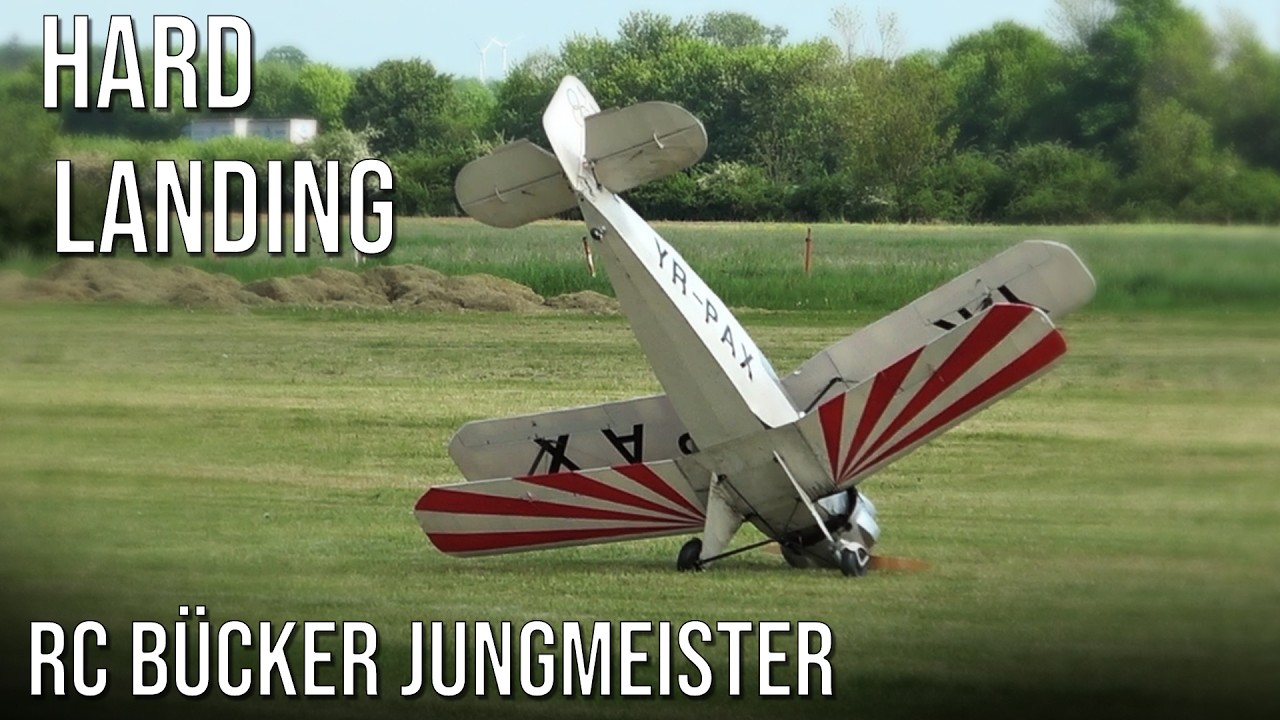 Hard Landing! Engine Power Drops | Big RC Buecker Jungmeister In Trouble.