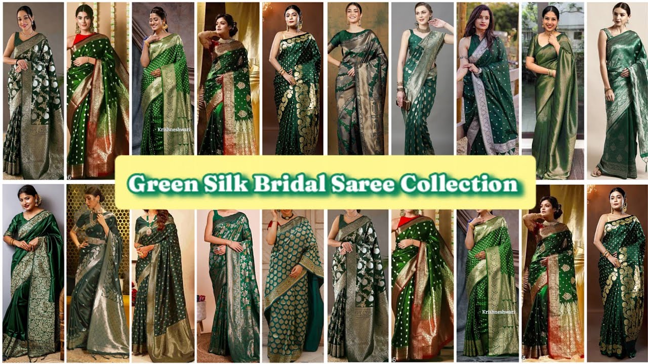 New Silk Saree Blouse Designs 2025 Green Colour Saree Designs Latest Indian Banarasi Sadi