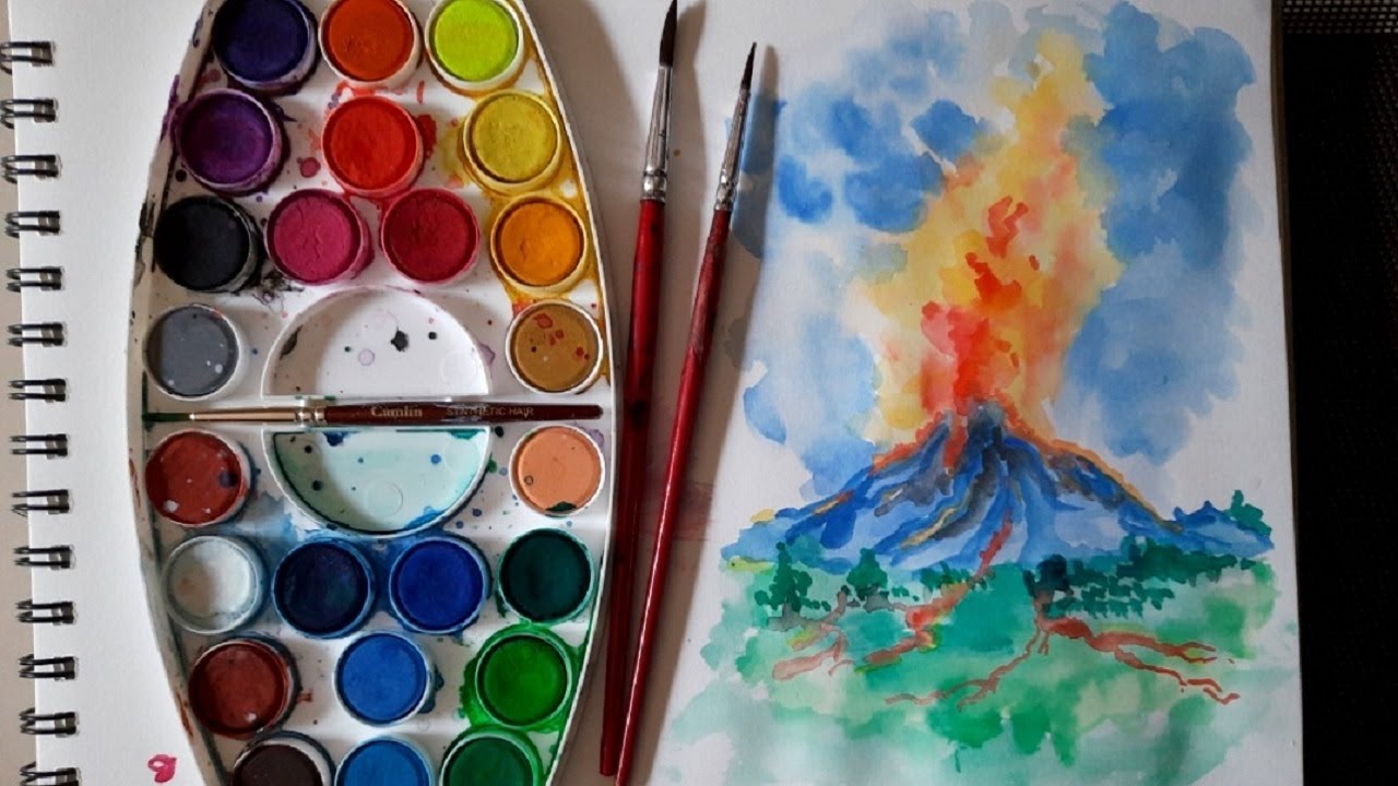 Volcano drawing | Volcano lava eruption, air pollution natural disaster volcanic eruption drawing