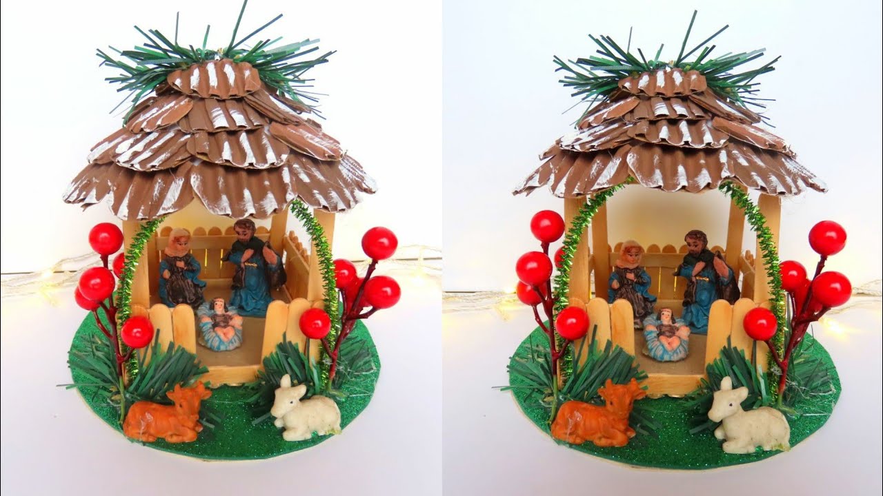 Pesebre Navideño con palitos de paleta. ideas de nacimiento. Manualidades navideñas