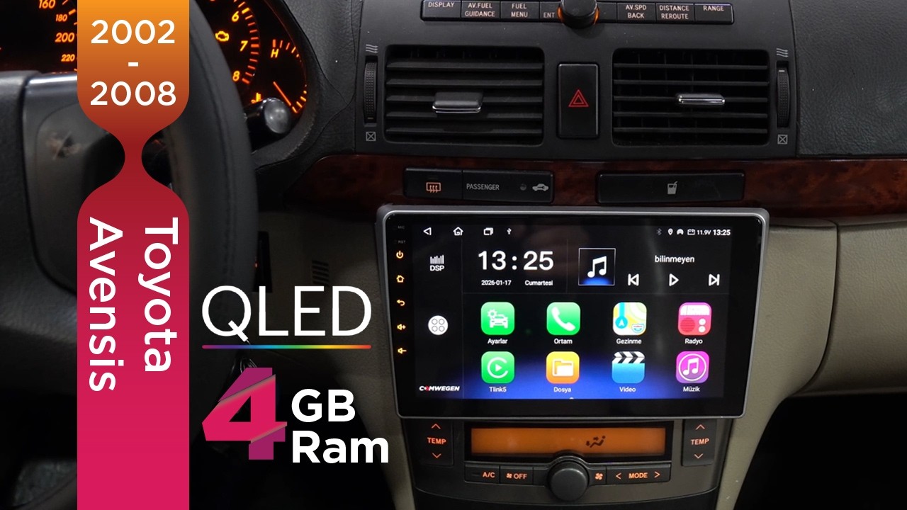 Toyota Avensis 2002-2008 4 GB RAM QLED Ekran Kablosuz Carplay Android Multimedya Navigasyon COMWEGEN