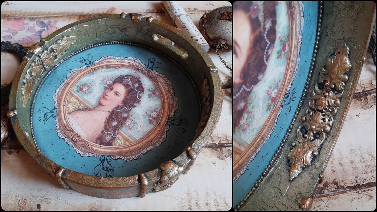 Antique decoupage tray 🎨♡🎨Tutorial