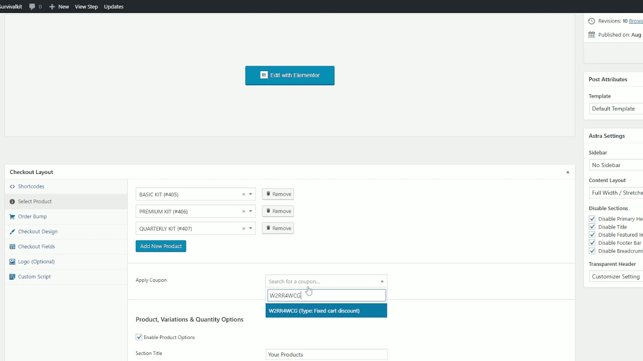 wocommerce coupon set up and set into cartflows