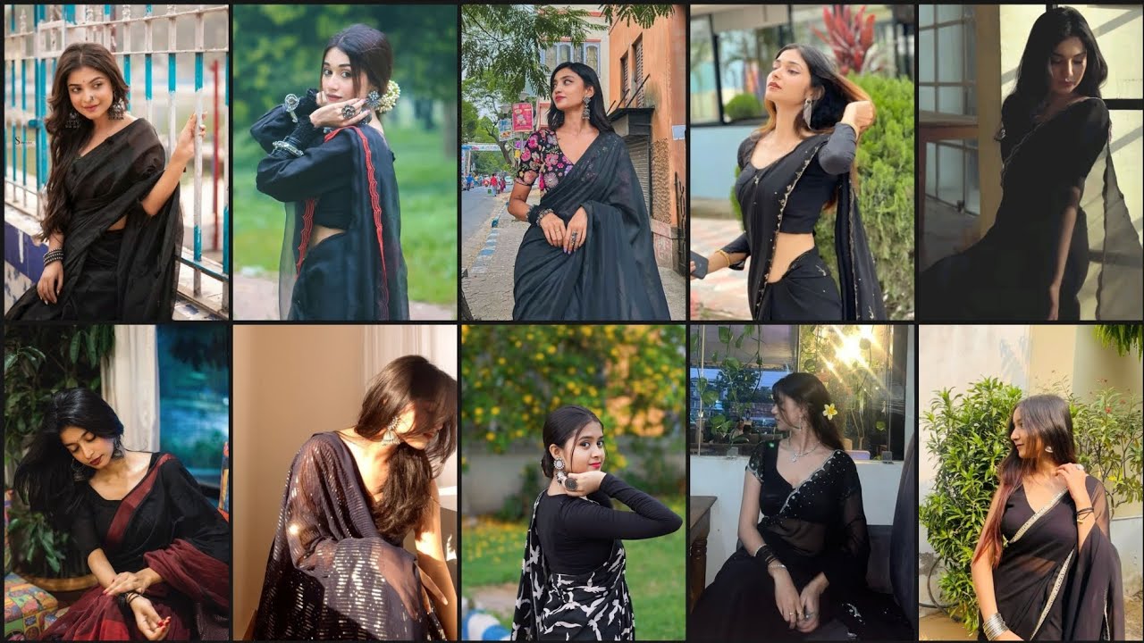 🔥Black saree poses😍Black saree photoshoot🖤Black saree whatsapp dp photo 💕Black saree insta,fb dpz💯