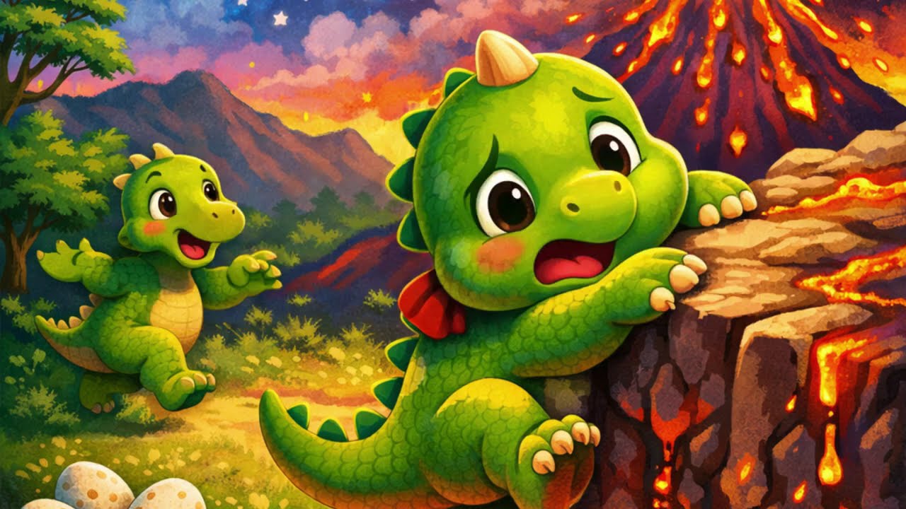 🦖🌋 Dinuś i wulkan – piosenka z morałem dla dzieci | Dzień dinozaura | Dinusiowe historie !