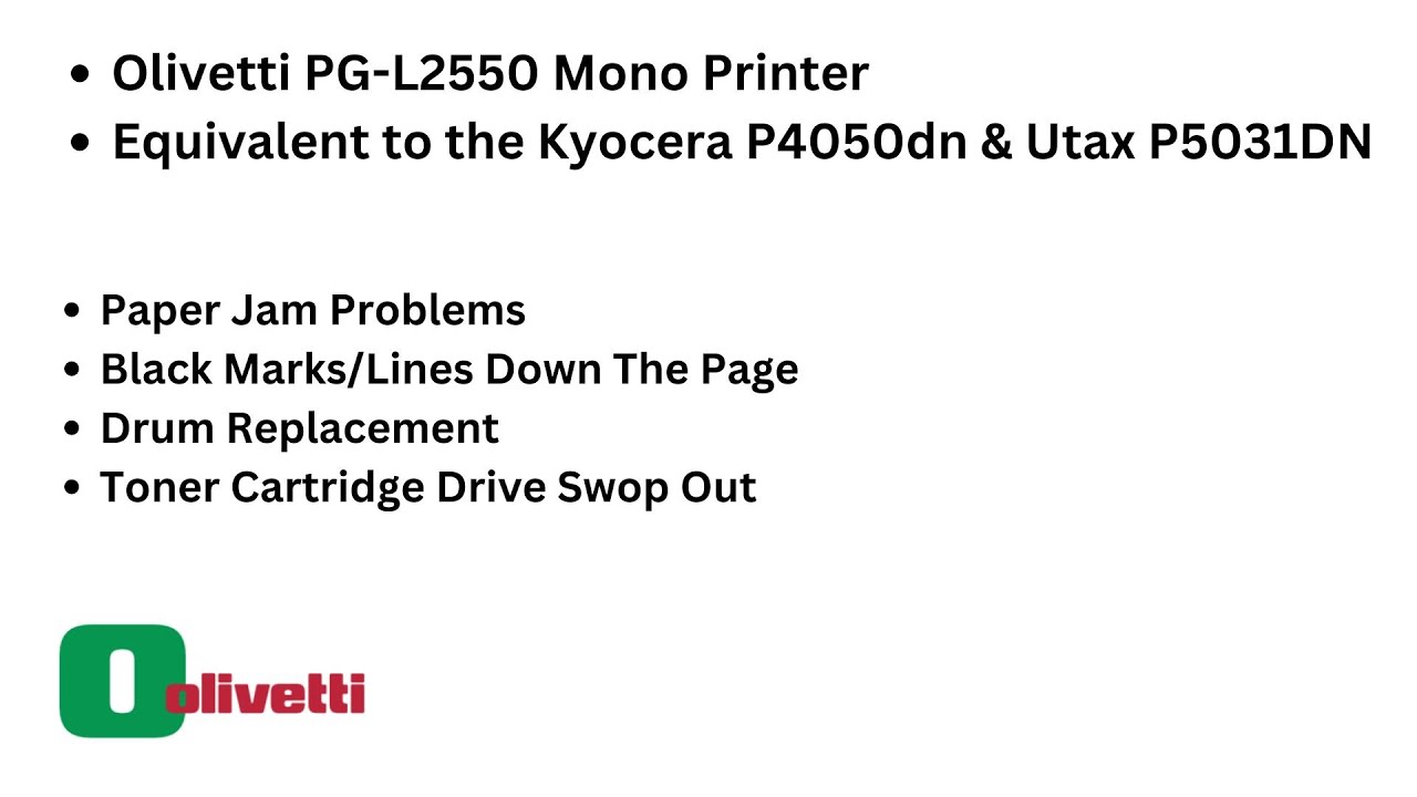 Olivetti PGL2550, Black Lines & Jamming, Also Equivalent to the Kyocera P4050dn & Utax P5031DN Model