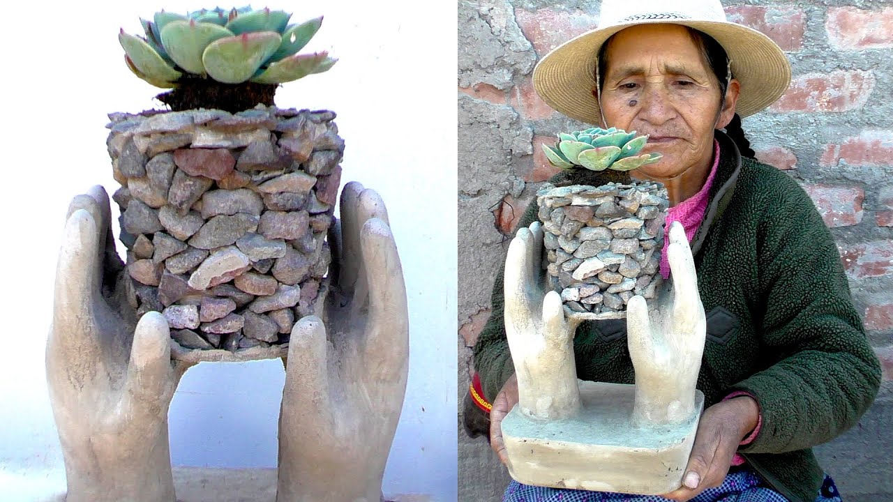 Aprende a hacer una maceta de cemento, piedra y guantes para decorar tu jardín