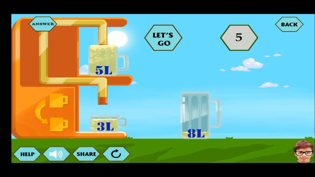 Level 6 of River Crossing Game | 8-liter 5-liter 3-liter puzzle | Water Jug Problem