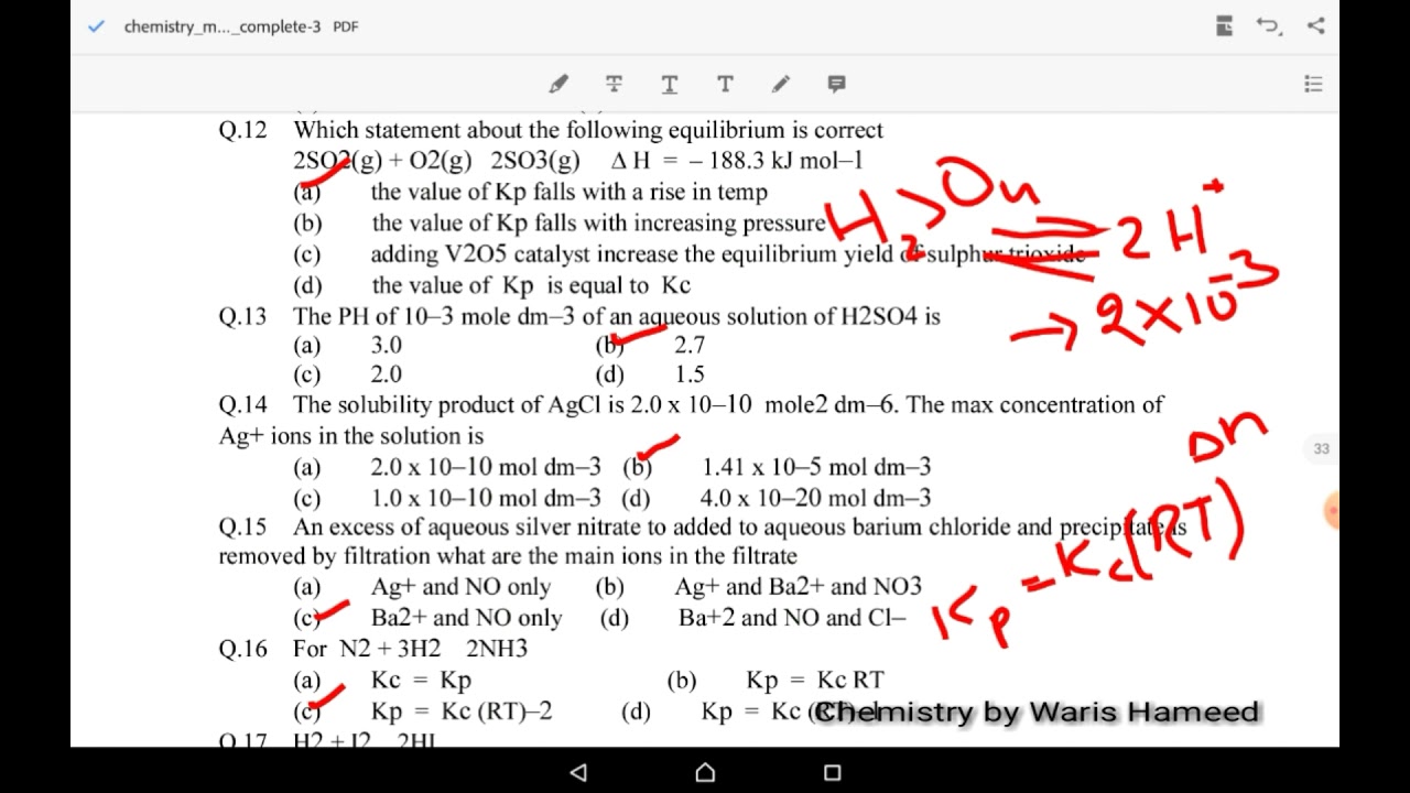 Chemical Equilibrium | Chp 8 | MCQ's | first Year Chemistry | by Waris Hameed