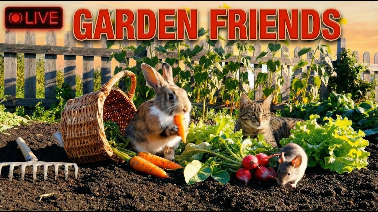 🔴 LIVE Cat TV: Cute Rabbits & Mouse Eating Carrots - Garden ASMR