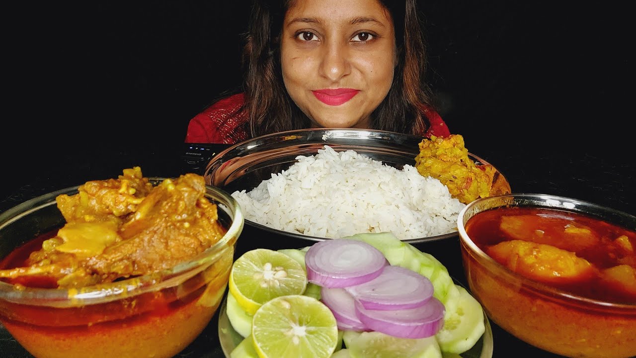 Eating Show - Rice, Spicy🔥🔥Mutton Er Lal Jhol, Lau Ghonto, Salad | Mukbang | ASMR