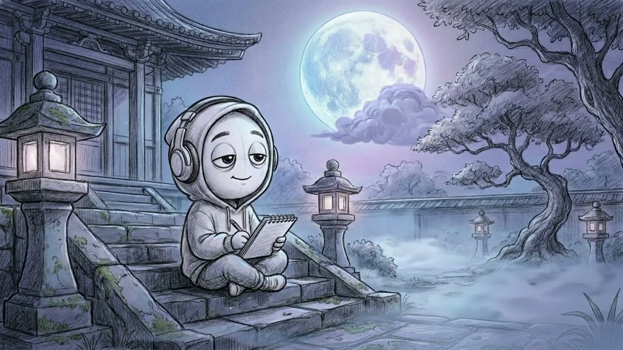 Lofi Scribbles at a Moonlit Temple 🌙 - Beats to Destress and Relax