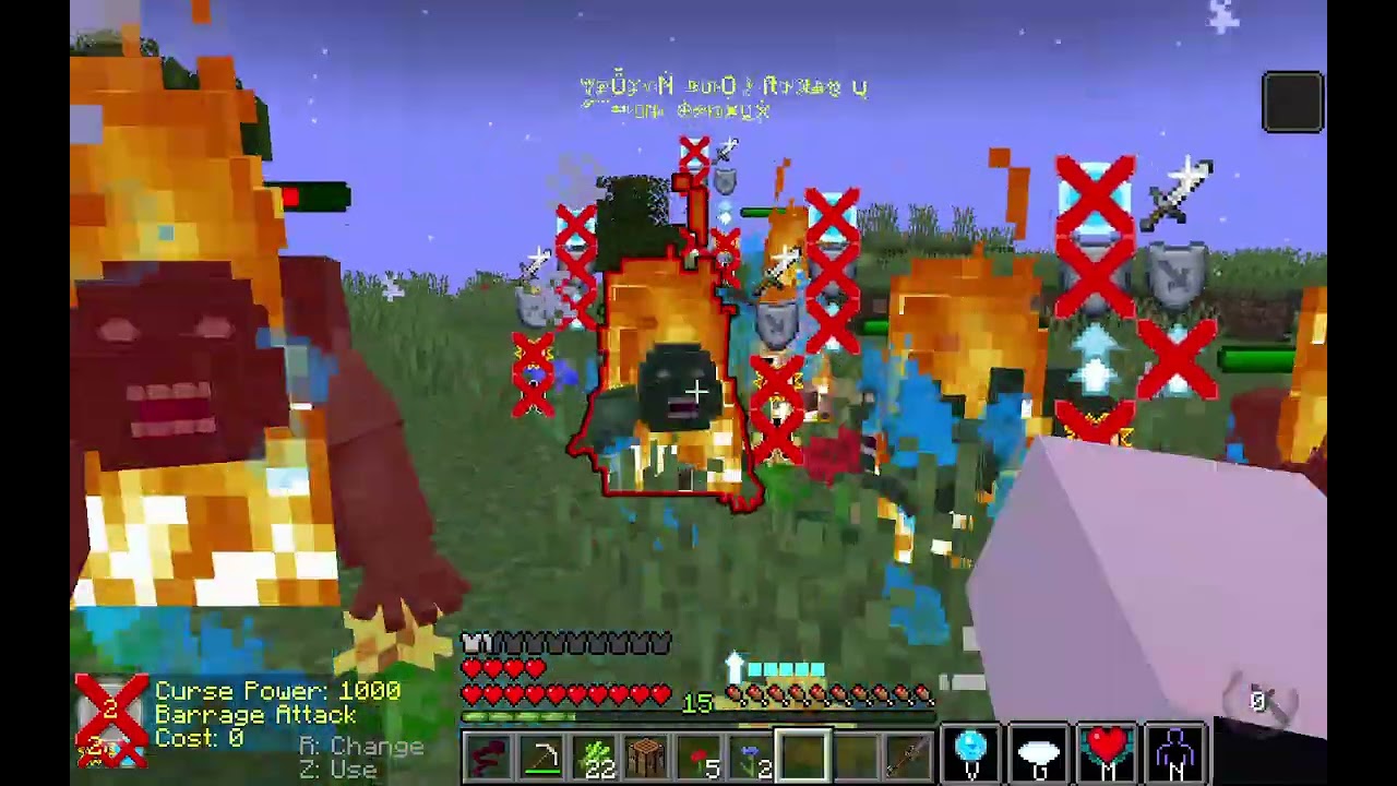 jogando minecraft com mod de jujutsu kaisen