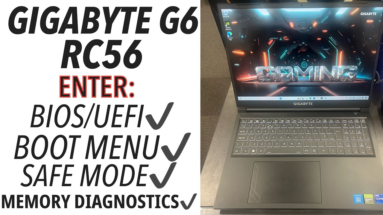GIGABYTE G6 (16 дюймов) RC56 — как войти в BIOS/UEFI/меню загрузки/безопасный режим/диагностику п...