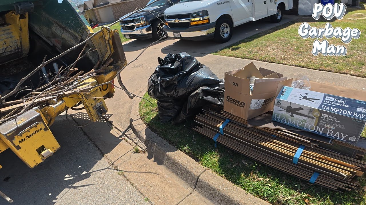 Rear-Loader Garbage Truck Crushing a Massive Bulk Piles | Garbage Man POV